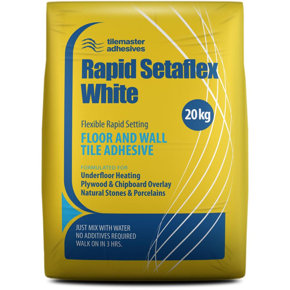 A bag of rapid setaflex white, wall and floor, tile adhesive, from tilemaster adhesives